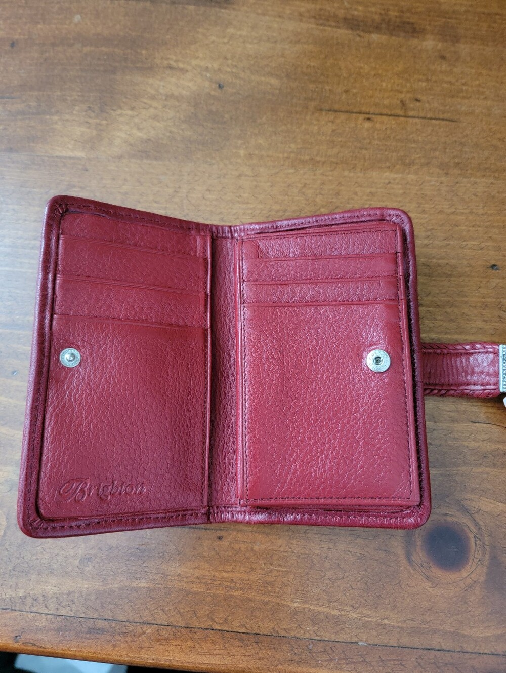 Brighton Red Pebbled Leather Bi-fold Snap Wallet - Picture 9 of 16